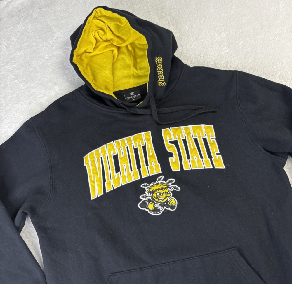 Wichita State Shockers Hooded Sweatshirt Mens M Black Yellow Logo Pocket